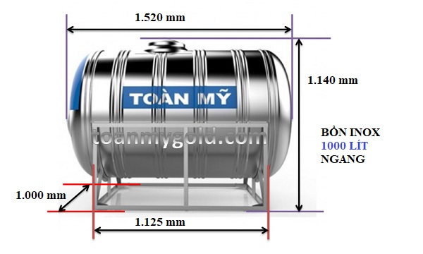 Bồn inox Toàn Mỹ Gold 1000l ngang Bồn inox Toàn Mỹ Gold 1000l ngang