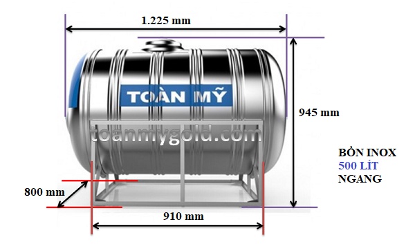 Kích thước Bồn nước inox Toàn Mỹ 500l ngang Kích thước Bồn nước inox Toàn Mỹ 500l ngang