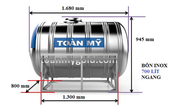 Kích thước Bồn nước inox Toàn Mỹ 700l ngang Kích thước Bồn nước inox Toàn Mỹ 700l ngang
