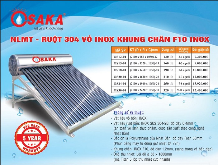 Kích thước máy nước nóng năng lượng mặt trời OSAKA Kích thước máy nước nóng năng lượng mặt trời OSAKA