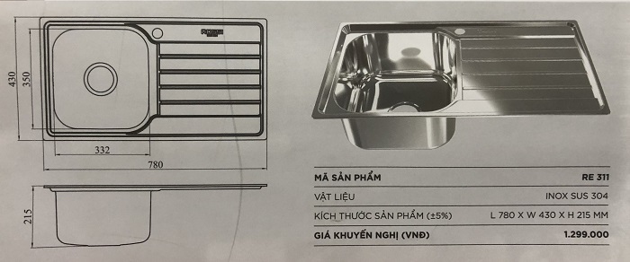 Chậu rửa cao cấp Rossi Elegant 311 Chậu rửa cao cấp Rossi Elegant 311