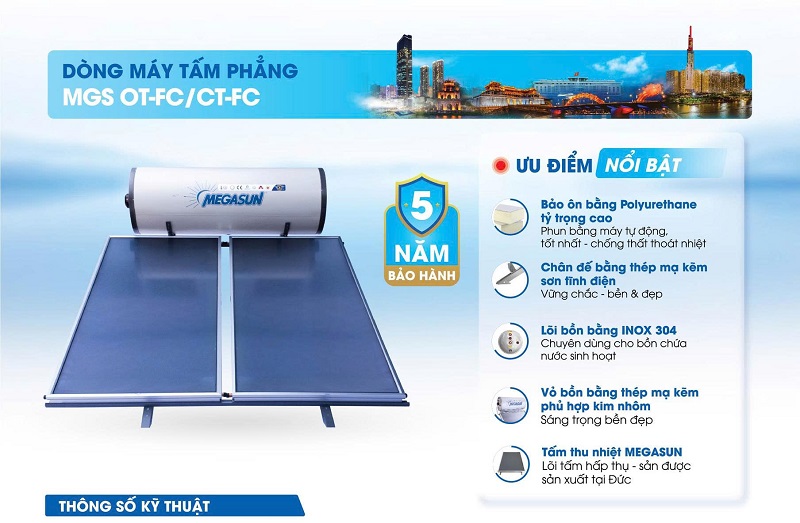 Máy nước nóng tấm phẳng thu nhiệt MEGASUN