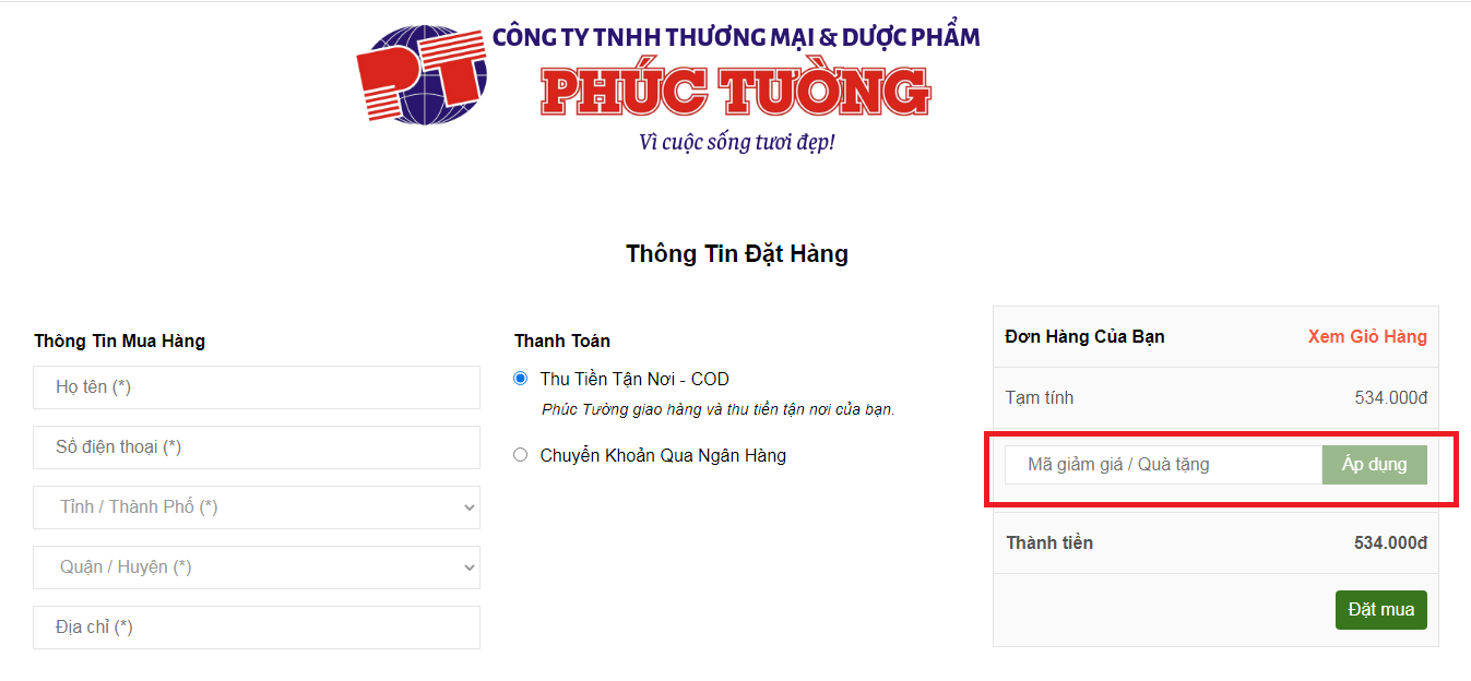 Áp dụng mã giảm giá Phúc Tường Áp dụng mã giảm giá Phúc Tường