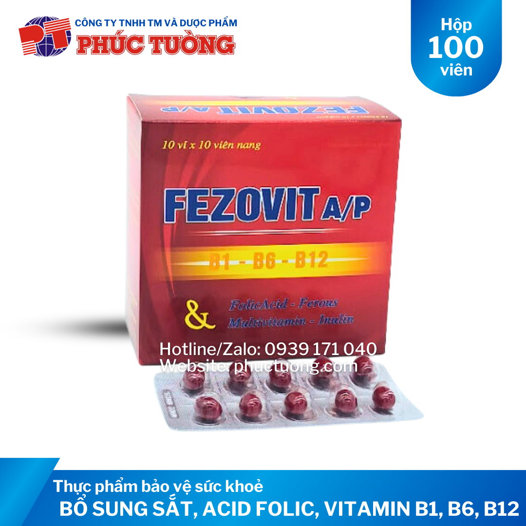 Fezovit A/P bổ sung sắt, acid folic và các vitamin nhóm B cho cơ thể Fezovit A/P bổ sung sắt, acid folic và các vitamin nhóm B cho cơ thể