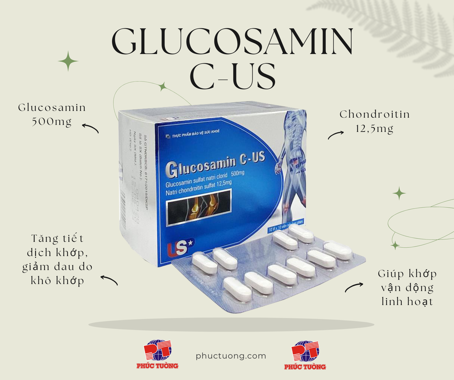 GLUCOSAMIN C-US giúp bổ sung Glucosamin, giảm đau do khô khớp, cho khớp vận động linh hoạt GLUCOSAMIN C-US giúp bổ sung Glucosamin, giảm đau do khô khớp, cho khớp vận động linh hoạt