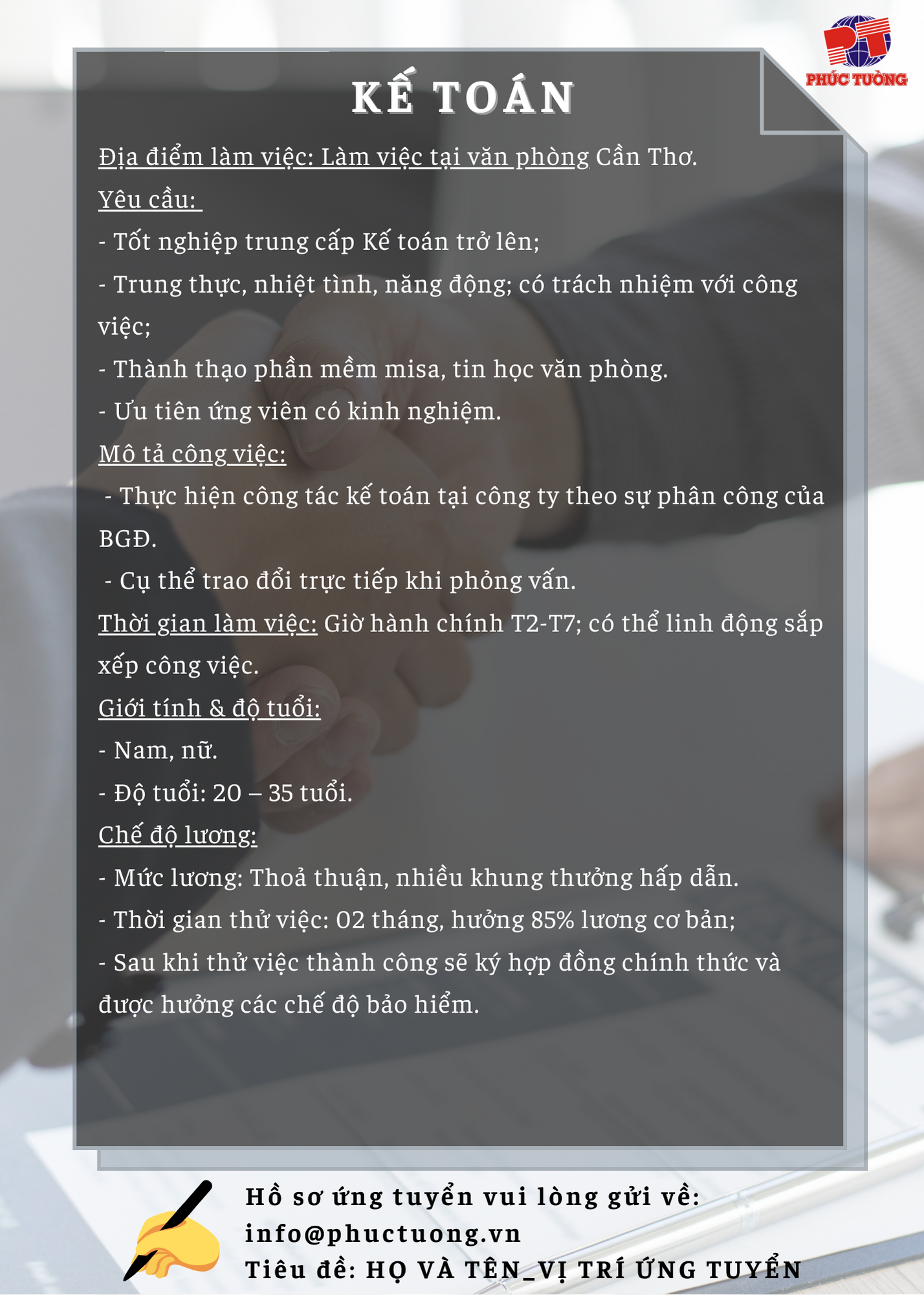 Tuyển dụng kế toán công ty Phúc Tường tháng 2/2022 Tuyển dụng kế toán công ty Phúc Tường tháng 2/2022