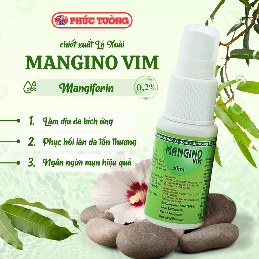 Mangino Vim 30ml – Dung dịch vệ sinh ngoài da chiết xuất từ lá xoài thiên nhiên Mangino Vim 30ml – Dung dịch vệ sinh ngoài da chiết xuất từ lá xoài thiên nhiên