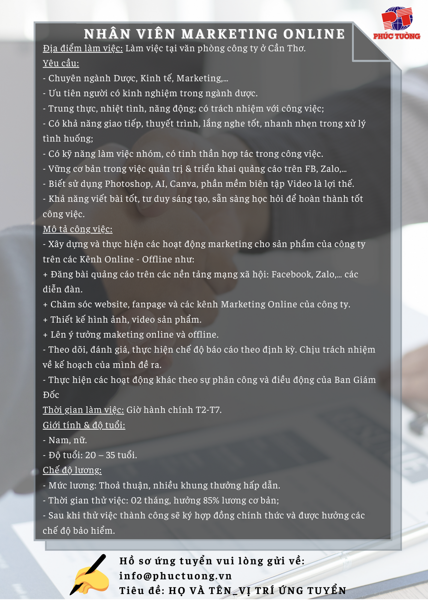 Tuyển dụng nhân viên marketing online công ty Phúc Tường tháng 2/2022 Tuyển dụng nhân viên marketing online công ty Phúc Tường tháng 2/2022