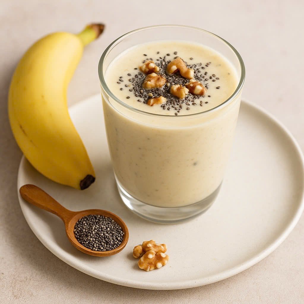 Sinh tố với chuối, hạt chia, sữa yến mạch Sinh tố với chuối, hạt chia, sữa yến mạch