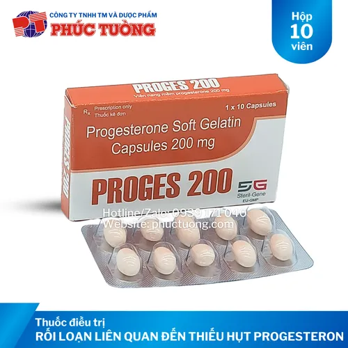 Proges 200 (viên uống và đặt âm đạo) điều trị rối loạn liên quan đến thiếu hụt progesteron