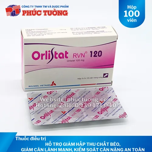 Orlistat RVN 120mg hỗ trợ giảm hấp thu chất béo, giảm cân lành mạnh, kiểm soát cân nặng an toàn