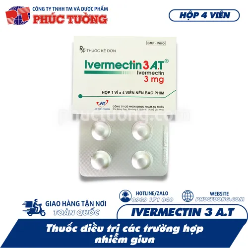 [Hết hàng] Ivermectin 3 A.T điều trị nhiễm giun, xổ giun