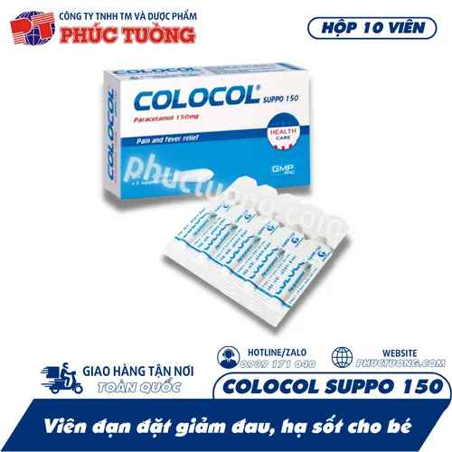 <Hết hàng> COLOCOL SUPPO 150 - Viên đạn đặt giảm đau, hạ sốt cho bé