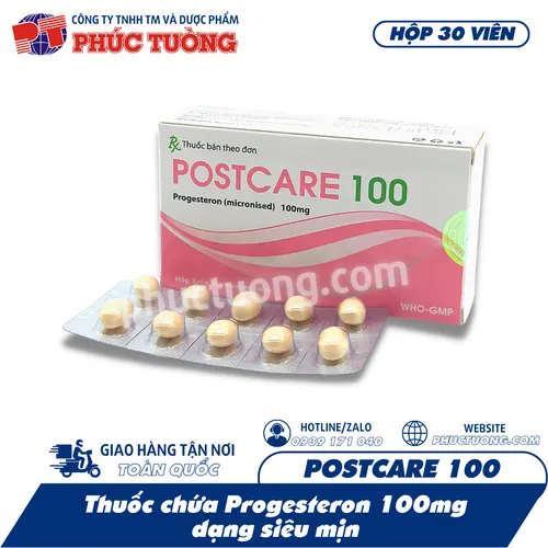 <Hết hàng> POSTCARE 100 - Progesteron 100mg dạng siêu mịn