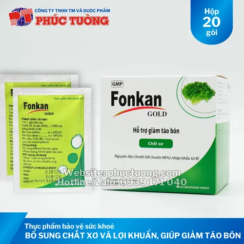 Fonkan Gold bổ sung chất xơ hòa tan và lợi khuẩn, hỗ trợ nhuận tràng, giảm táo bón và cải thiện hệ tiêu hóa