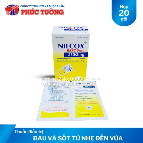 Nilcox Baby Fort 250mg điều trị cảm cúm, giảm đau, hạ sốt, chống viêm