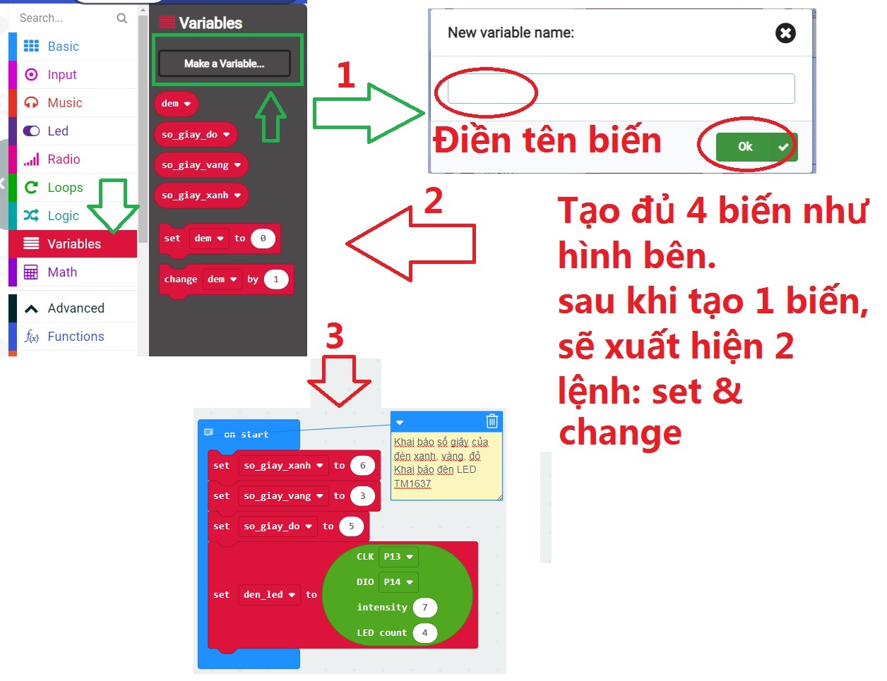 Khai báo các biến và đèn LED TM1637 Khai báo các biến và đèn LED TM1637