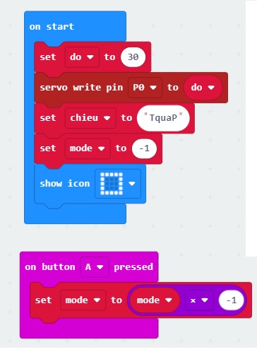Khai báo các biến của mô hình Quạt quay Microbit Khai báo các biến của mô hình Quạt quay Microbit