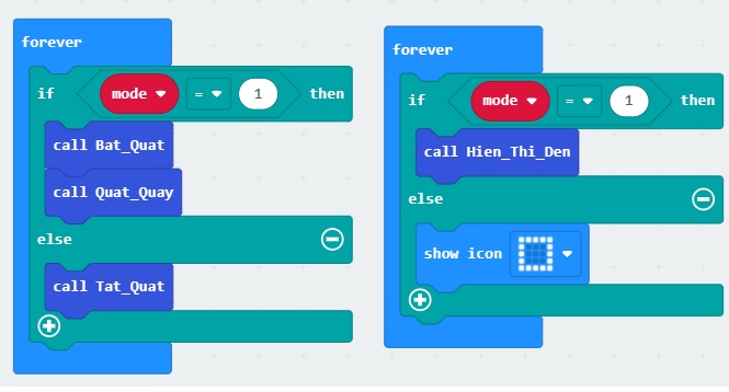 Khai báo các biến của mô hình Quạt quay Microbit Khai báo các biến của mô hình Quạt quay Microbit