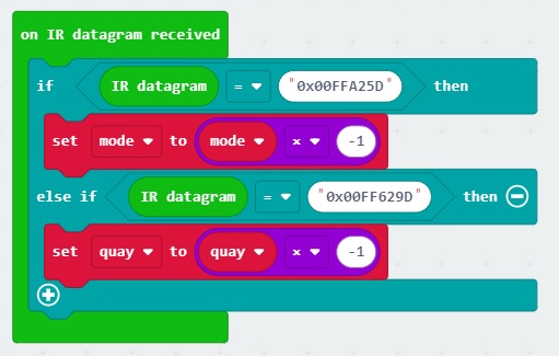 Phần điều khiển bằng remote của quạt quay remote - lập trình microbit Phần điều khiển bằng remote của quạt quay remote - lập trình microbit