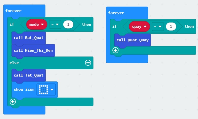 Chương trình chính của quạt quay remote - lập trình microbit Chương trình chính của quạt quay remote - lập trình microbit
