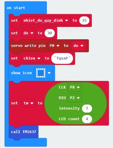 Phần khởi động của quạt cảm ứng nhiệt độ - lập trình microbit Phần khởi động của quạt cảm ứng nhiệt độ - lập trình microbit