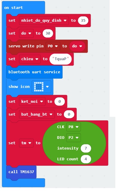Phần khởi động của quạt kết nối bluetooth - lập trình microbit Phần khởi động của quạt kết nối bluetooth - lập trình microbit