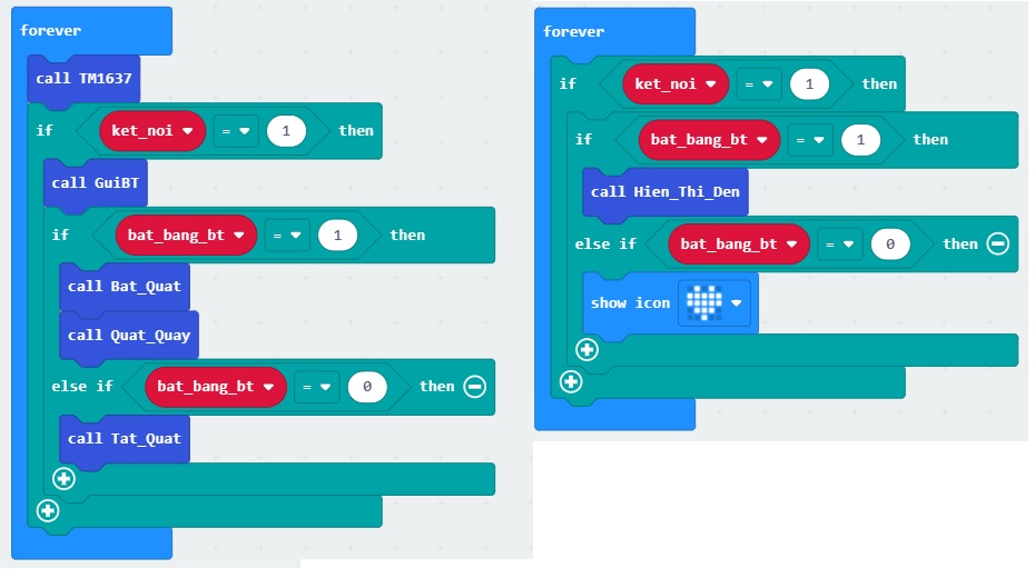 Chương trình chính của quạt kết nối bluetooth - lập trình microbit Chương trình chính của quạt kết nối bluetooth - lập trình microbit