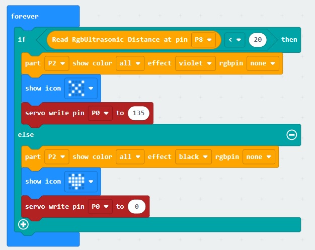 Chương trình chính của thùng rác tự động - lập trình microbit Chương trình chính của thùng rác tự động - lập trình microbit