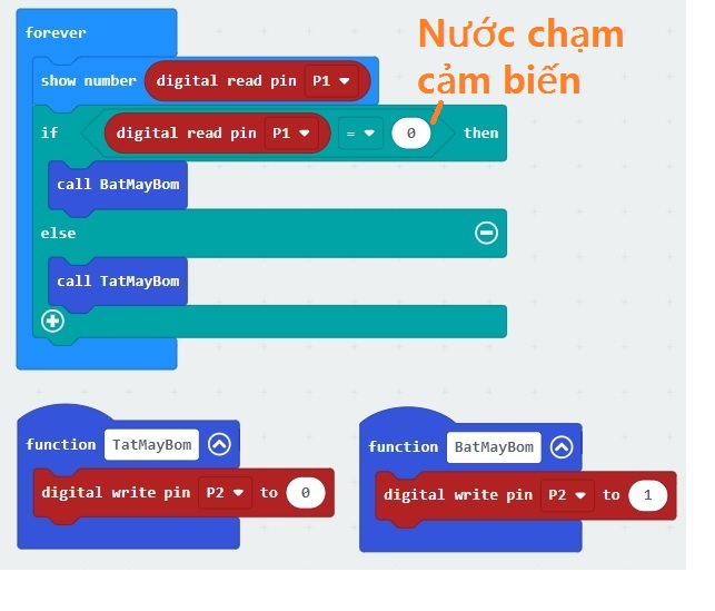 Chương trình Máy bơm nước - lập trình microbit Chương trình Máy bơm nước - lập trình microbit