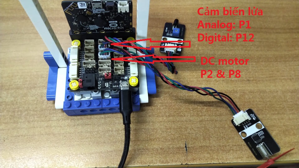 Quạt chữa cháy - Kết nối với mạch mở rộng Microbit PH2.0 Quạt chữa cháy - Kết nối với mạch mở rộng Microbit PH2.0
