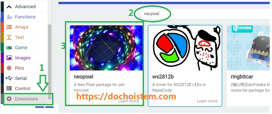 Thêm thư viện Neo Pixel vào lập trình Microbit cho mô hình Đèn loa nhạc Thêm thư viện Neo Pixel vào lập trình Microbit cho mô hình Đèn loa nhạc