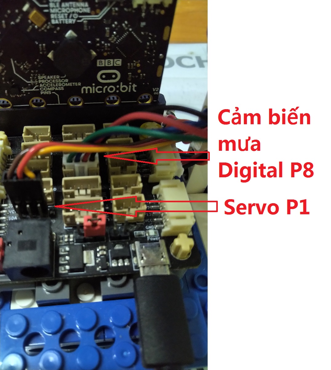 Mái hiên tự động - Kết nối với mạch mở rộng Microbit PH2.0 Mái hiên tự động - Kết nối với mạch mở rộng Microbit PH2.0