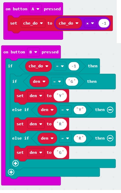 Lập trình nút A & B để thay đổi chế độ Đèn giao thông Microbit Lập trình nút A & B để thay đổi chế độ Đèn giao thông Microbit