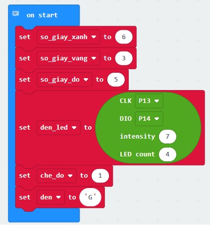Khai báo các biến trong Đèn giao thông Microbit Khai báo các biến trong Đèn giao thông Microbit