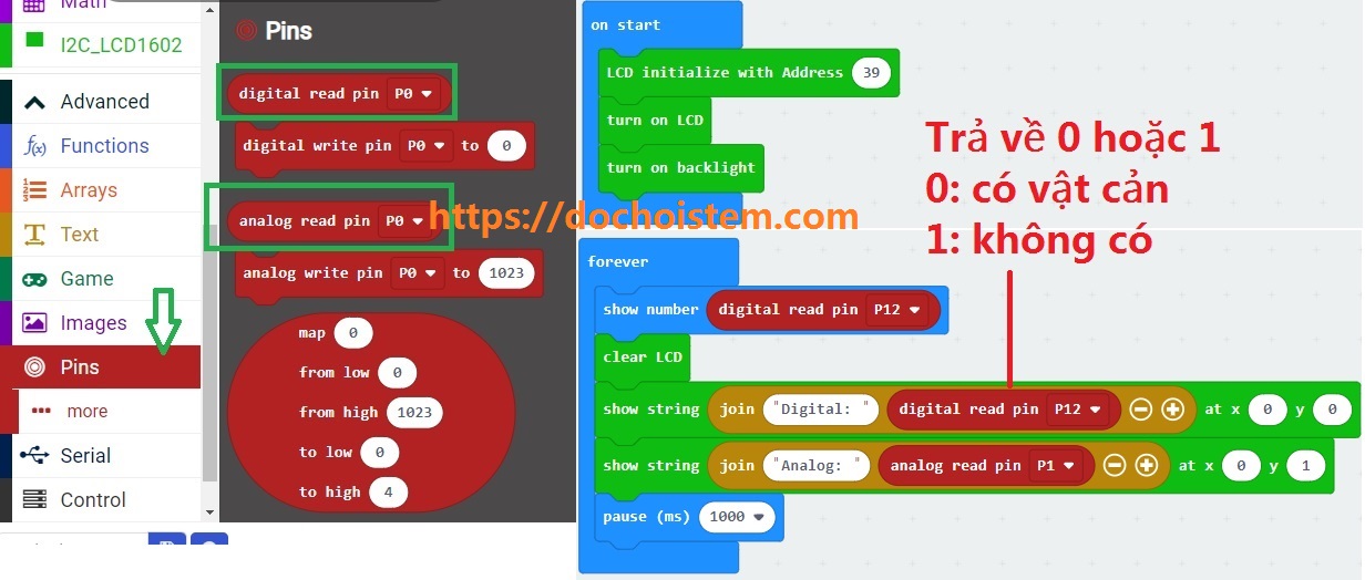 Đọc giá trị từ cảm biến hồng ngoại trong lập trình Microbit Đọc giá trị từ cảm biến hồng ngoại trong lập trình Microbit