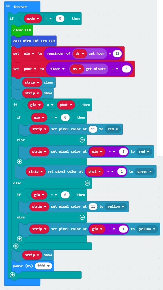 Chương trình của Đồng hồ RGB - lập trình microbit Chương trình của Đồng hồ RGB - lập trình microbit