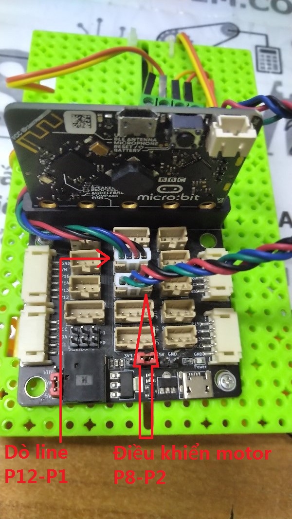 Xe dò line - Kết nối với mạch mở rộng Microbit PH2.0 Xe dò line - Kết nối với mạch mở rộng Microbit PH2.0