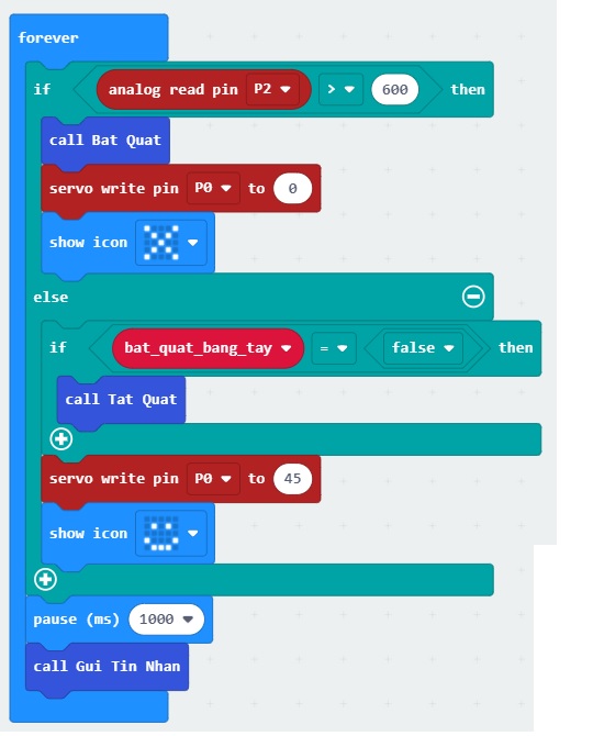 Chương trình chính của Phát hiện rò rỉ khí gas - lập trình microbit Chương trình chính của Phát hiện rò rỉ khí gas - lập trình microbit