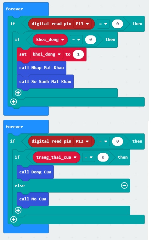 Chương trình chính của Cửa mật khẩu- lập trình microbit Chương trình chính của Cửa mật khẩu- lập trình microbit