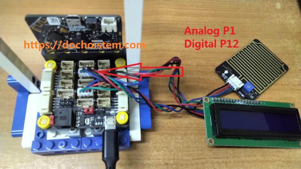 Kết nối cảm biến mưa với Mạch mở rộng Microbit PH2.0 Kết nối cảm biến mưa với Mạch mở rộng Microbit PH2.0