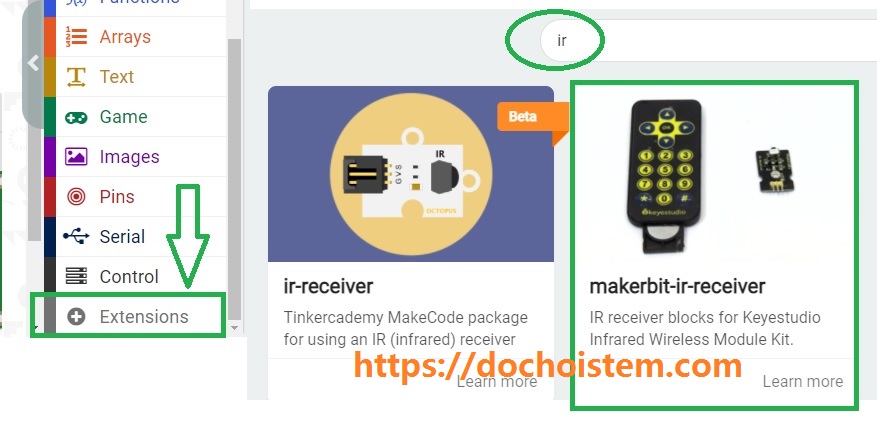 Khai báo module nhận tia hồng ngoại trong Lập trình microbit Khai báo module nhận tia hồng ngoại trong Lập trình microbit