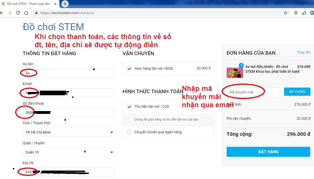 thanh toán đơn hàng