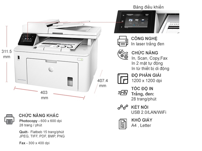 Máy in HP đa chức năng LaserJet Pro M227fdw - G3Q75A Máy in HP đa chức năng LaserJet Pro M227fdw - G3Q75A