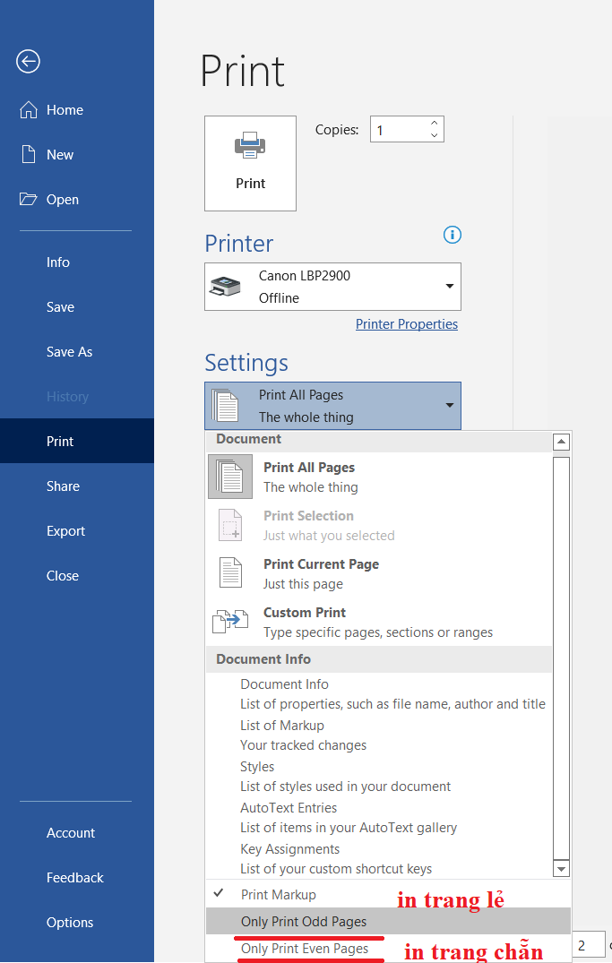 Hướng dẫn in trang chẵn lẻ trong Word và Excel,huong dan in trang chan le trong word va excel