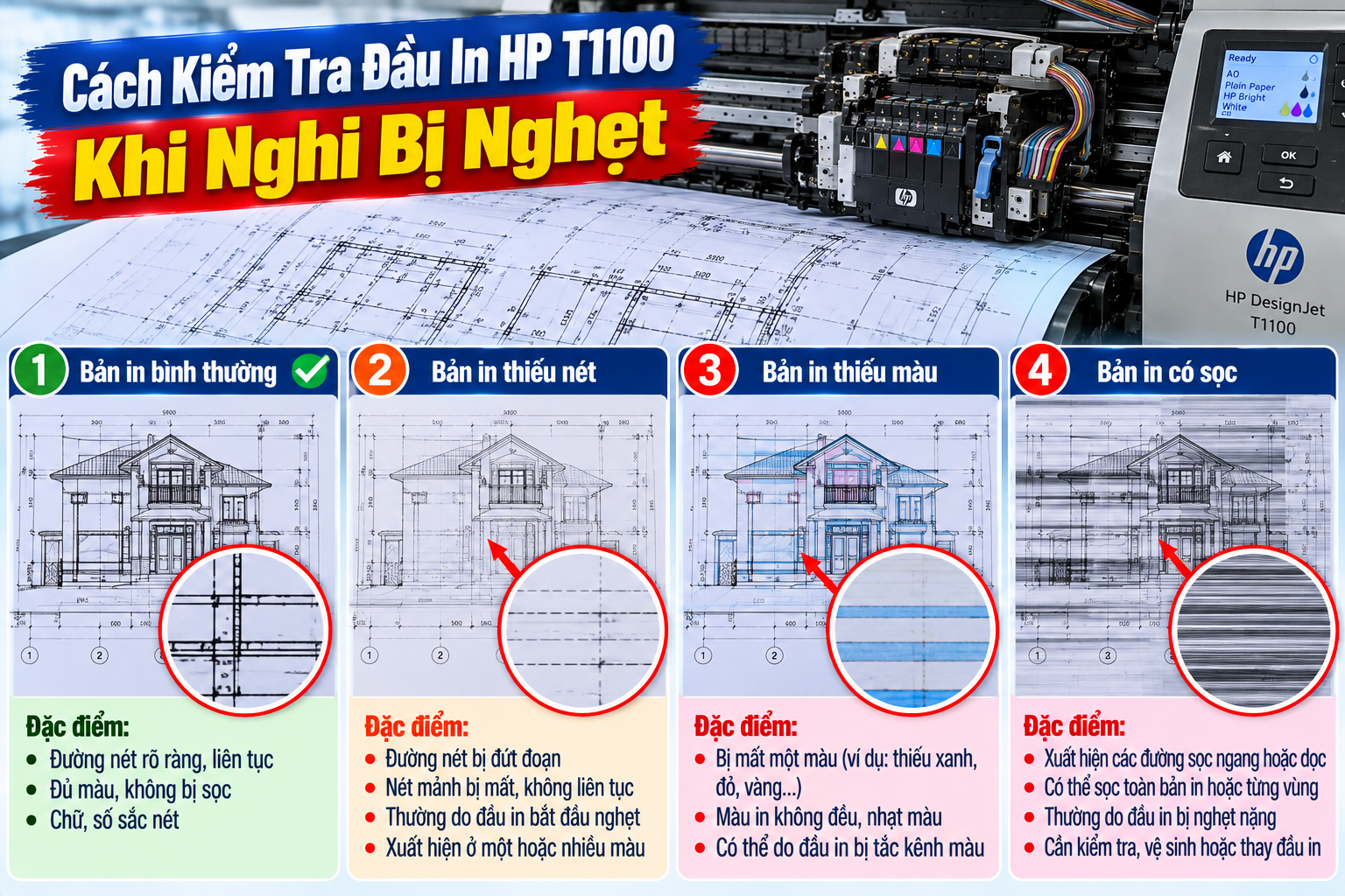 Cách Kiểm Tra Đầu In HP T1100 Khi Nghi Bị Nghẹt Cách Kiểm Tra Đầu In HP T1100 Khi Nghi Bị Nghẹt