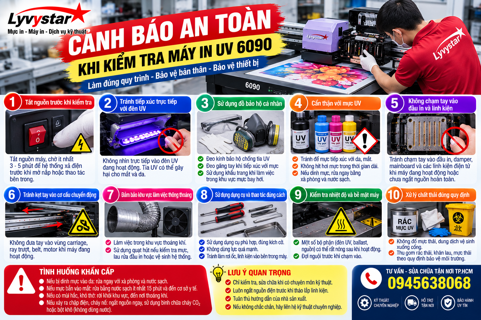 Cảnh báo an toàn khi kiểm tra máy in UV 6090 Cảnh báo an toàn khi kiểm tra máy in UV 6090