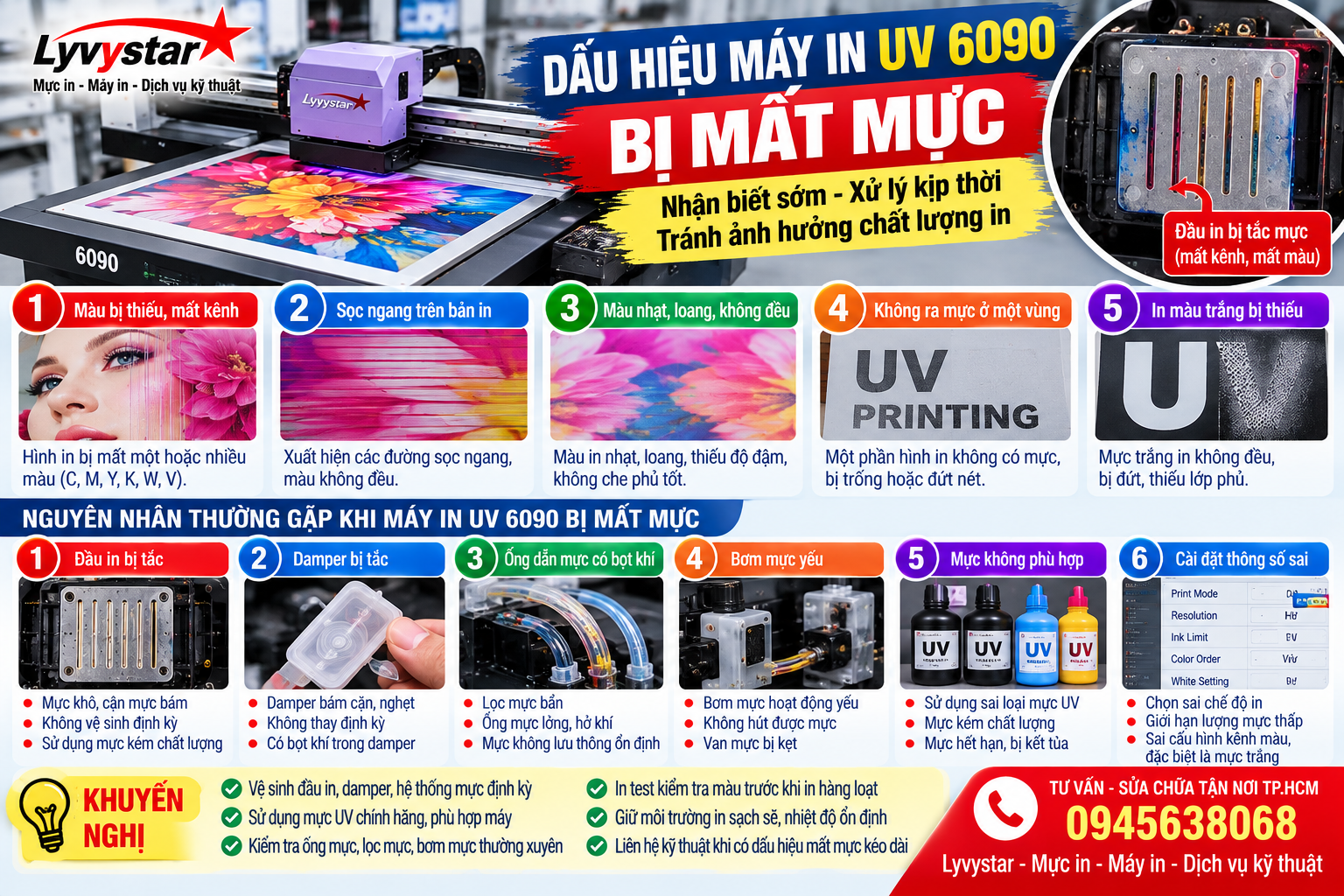 Dấu hiệu máy in UV 6090 bị mất mực Dấu hiệu máy in UV 6090 bị mất mực