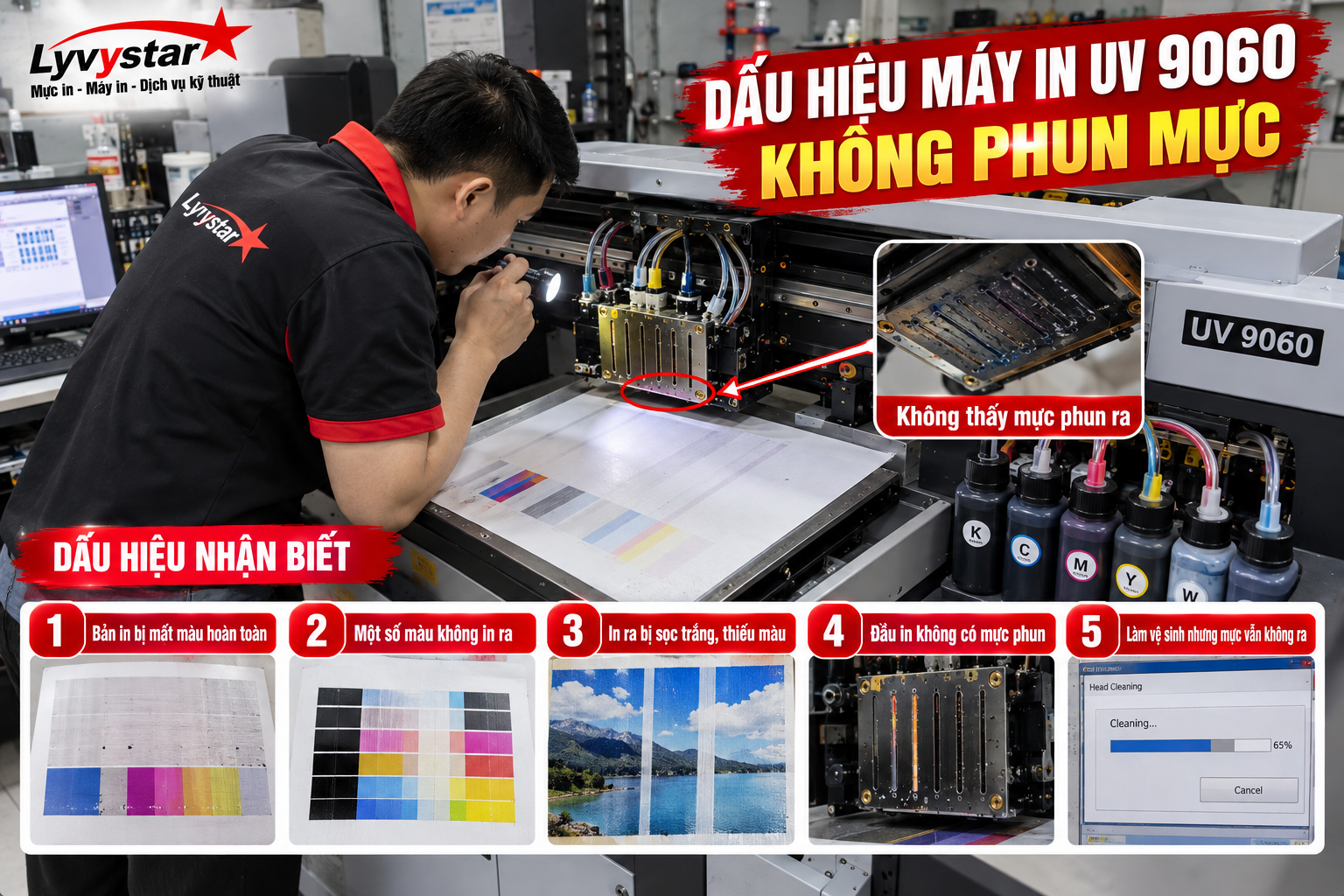 Dấu hiệu máy in UV 9060 không phun mực Dấu hiệu máy in UV 9060 không phun mực