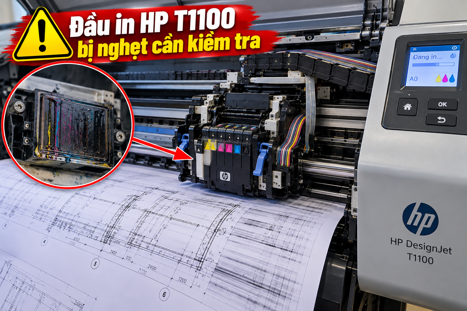 Đầu In HP T1100 Bị Nghẹt Đầu In HP T1100 Bị Nghẹt